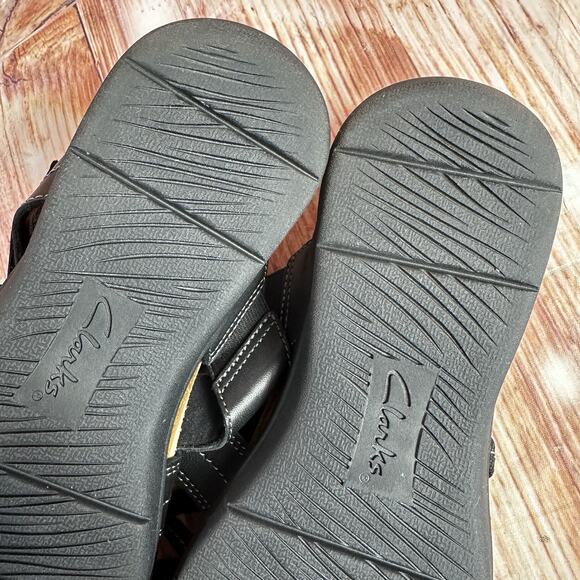 Clarks APRIL WILLOW Size 9 Black Leather Sandals Slides Comfort Open Toe Shoes - Picture 9 of 10